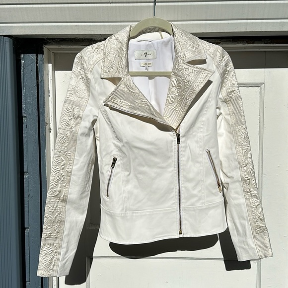 7 For All Mankind Malhia Kent white moto style jacket  size S Made in USA - Picture 2 of 7